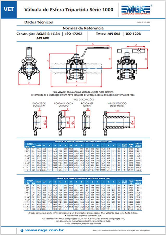 Catálogo MGA - Válvulas Industriais - Válvula de Esfera Tripartida Série 1000